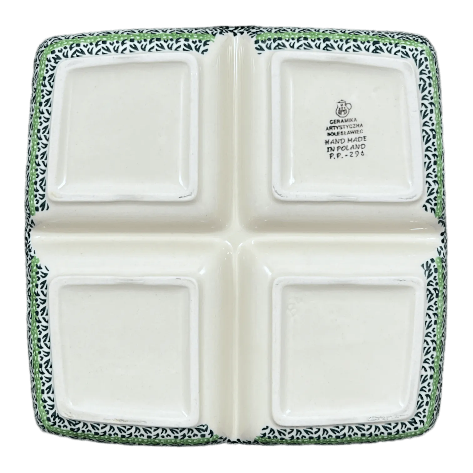 Divided Square Dish, 9.75" in "Lemons and Leaves" by Ceramika Artystyczna | AB40-2749X