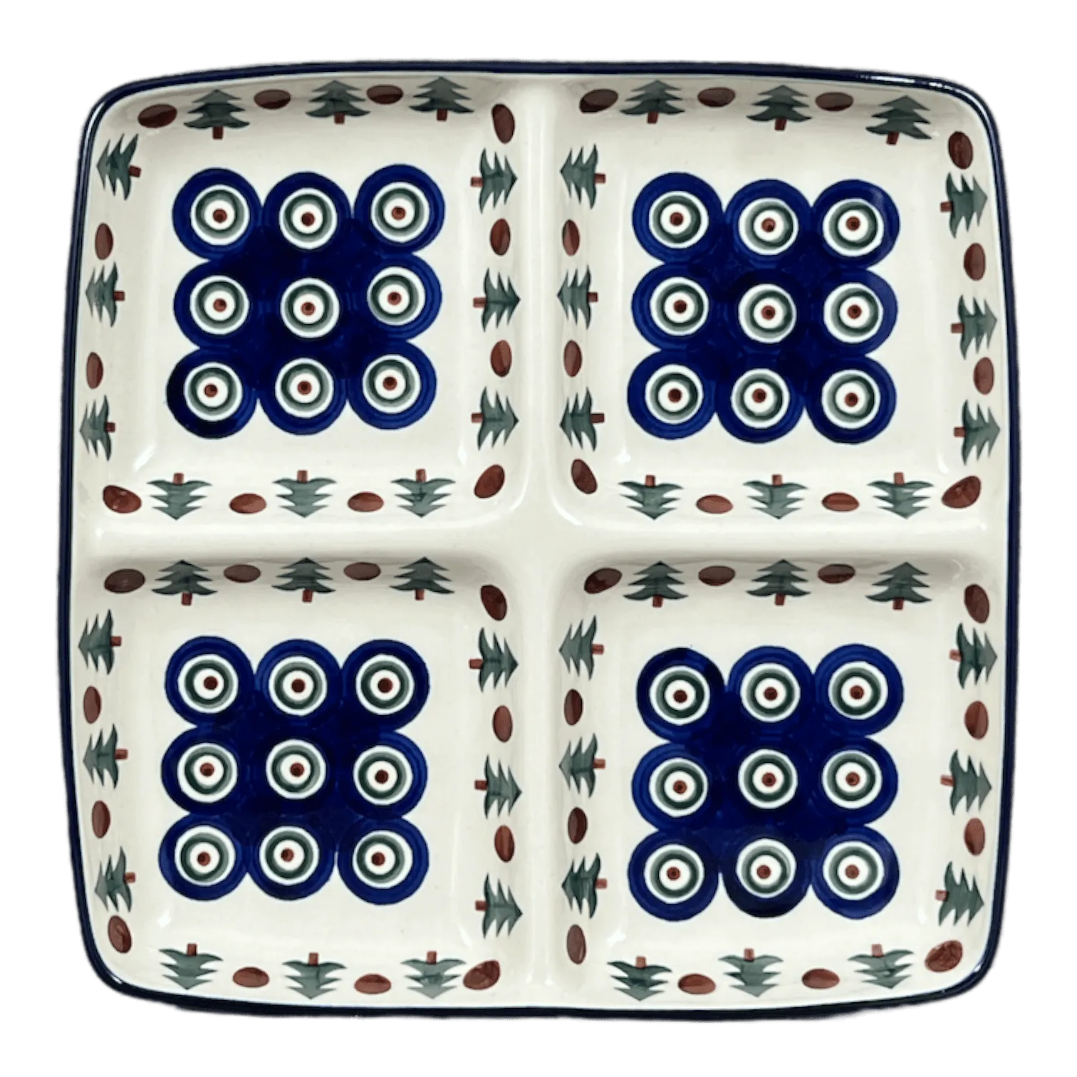 Divided Square Dish, 9.75" in "Peacock Pine" by Ceramika Artystyczna | AB40-366X