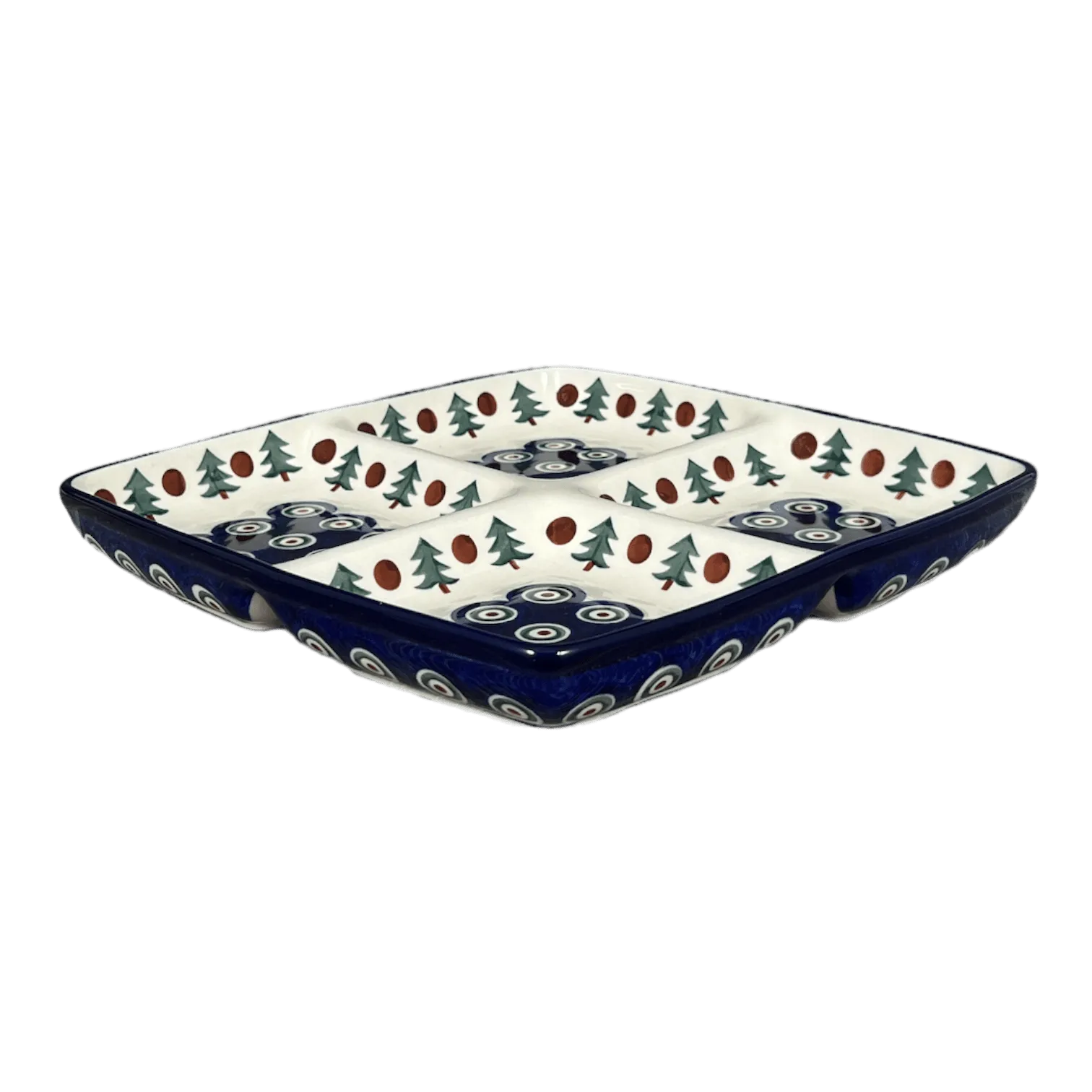 Divided Square Dish, 9.75" in "Peacock Pine" by Ceramika Artystyczna | AB40-366X