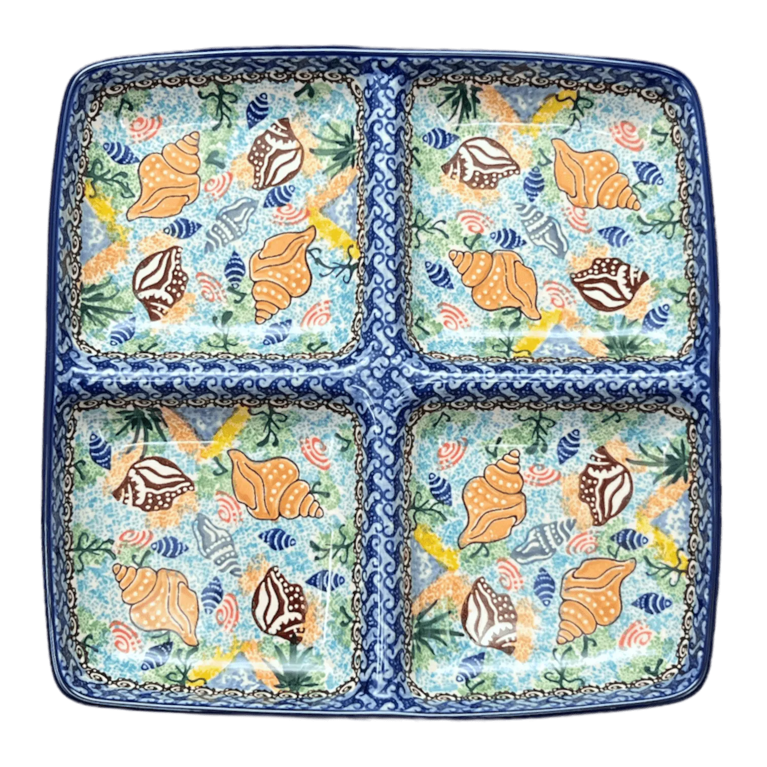 Divided Square Dish, 9.75" in "Poseidon's Treasure" by Ceramika Artystyczna | AB40-U1899