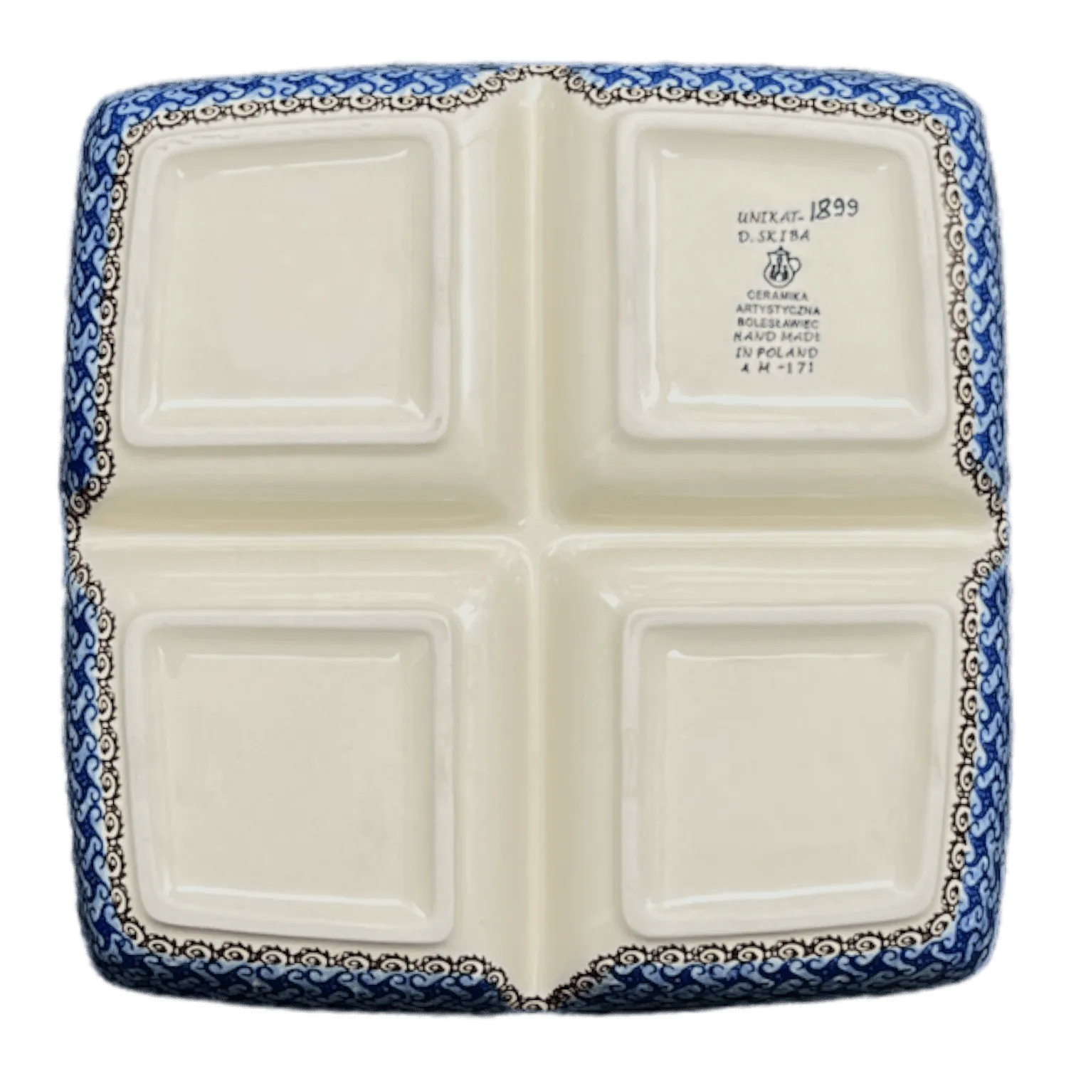 Divided Square Dish, 9.75" in "Poseidon's Treasure" by Ceramika Artystyczna | AB40-U1899