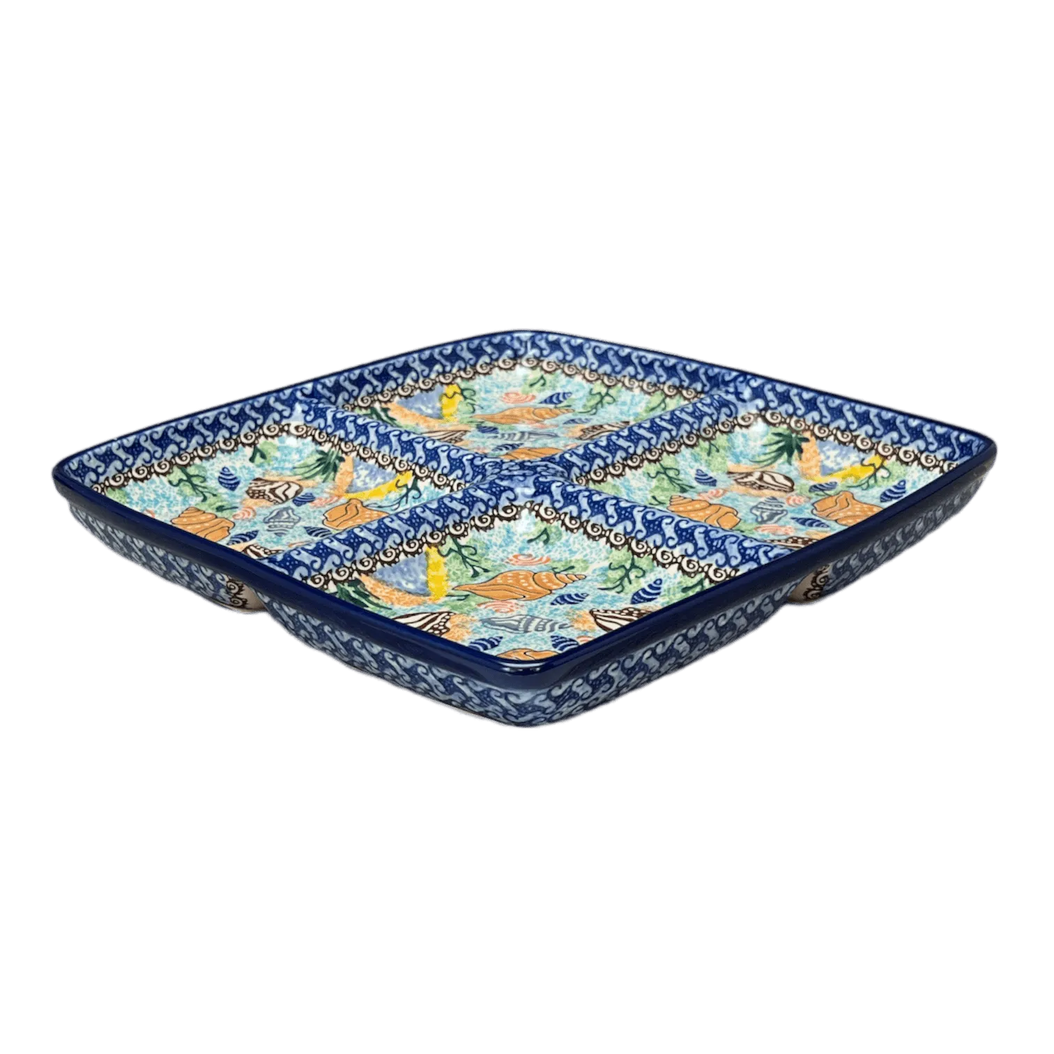 Divided Square Dish, 9.75" in "Poseidon's Treasure" by Ceramika Artystyczna | AB40-U1899
