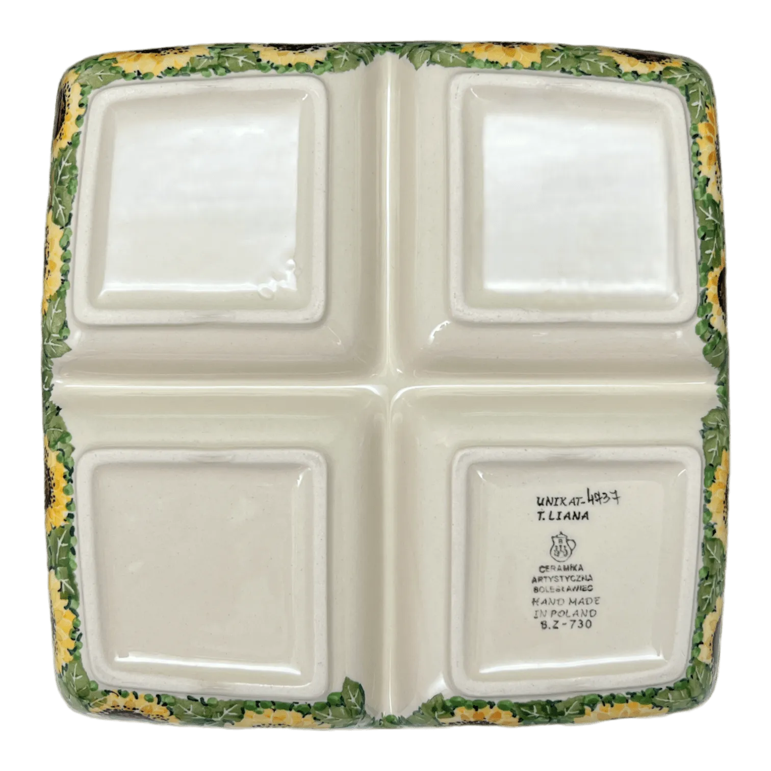 Divided Square Dish, 9.75" in "Sunflower Field" by Ceramika Artystyczna | AB40-U4737