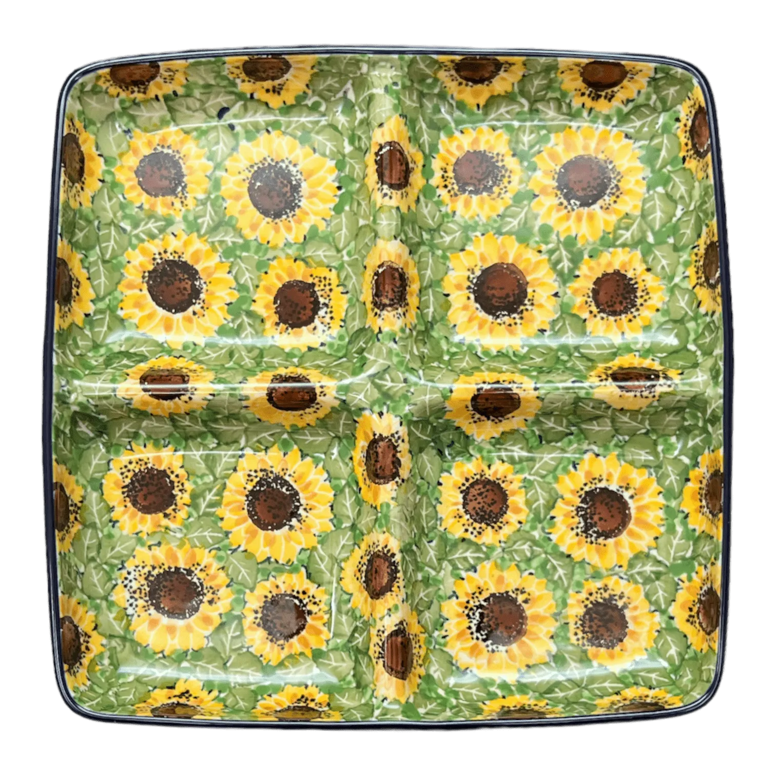 Divided Square Dish, 9.75" in "Sunflower Field" by Ceramika Artystyczna | AB40-U4737