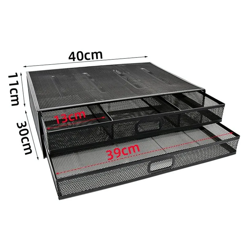 Double Iron Desktop Stand with Drawer for Height Increase and Storage - Black