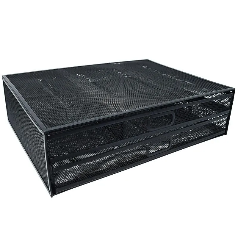 Double Iron Desktop Stand with Drawer for Height Increase and Storage - Black