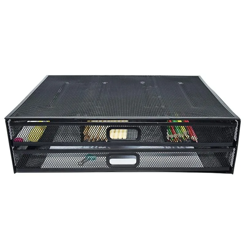 Double Iron Desktop Stand with Drawer for Height Increase and Storage - Black