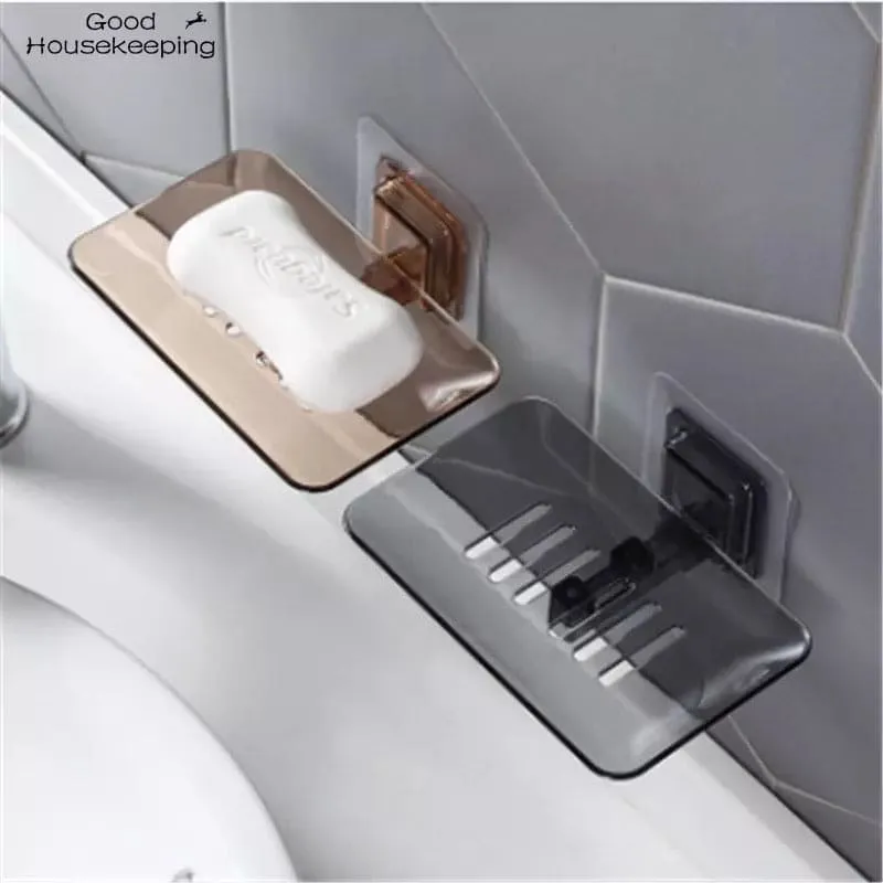 Drain Soap Holder Bathroom Suction Wall Holder, Transparent Wall-Mounted Soap Storage Rack, Kitchen Organizer Storage Rack