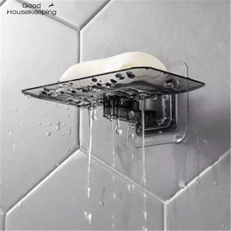 Drain Soap Holder Bathroom Suction Wall Holder, Transparent Wall-Mounted Soap Storage Rack, Kitchen Organizer Storage Rack