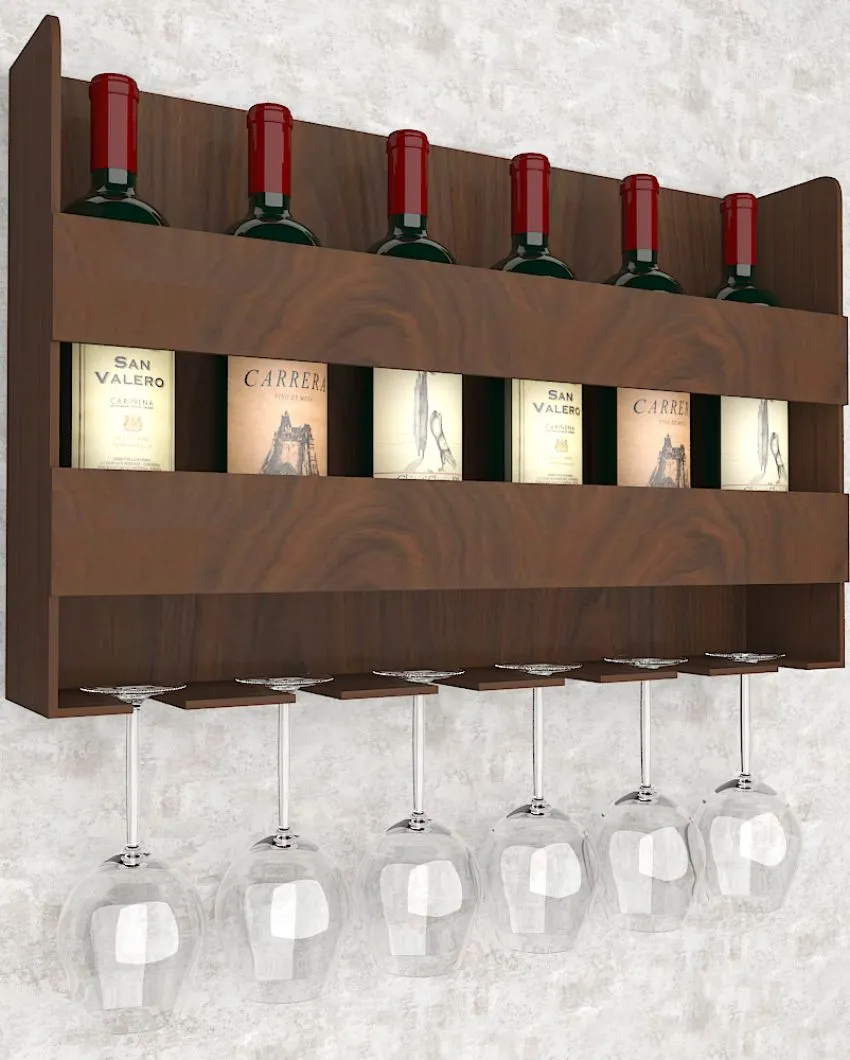 Dusky Sturdy Backlit Wooden Bar Wall Shelf With Light Walnut Finish | 24 X 15 inches