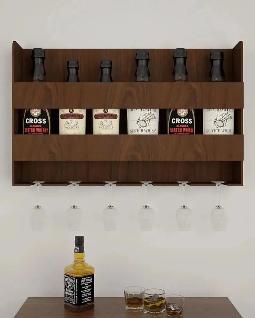 Dusky Sturdy Backlit Wooden Bar Wall Shelf With Light Walnut Finish | 24 X 15 inches