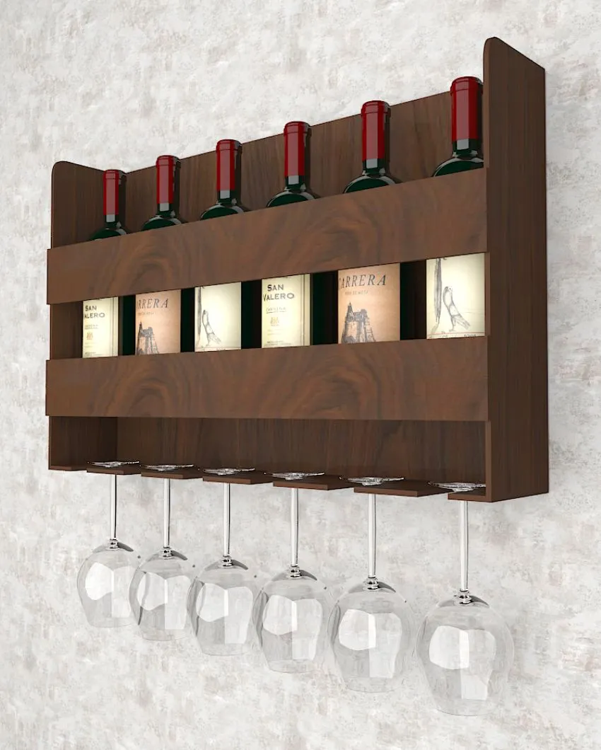Dusky Sturdy Backlit Wooden Bar Wall Shelf With Light Walnut Finish | 24 X 15 inches