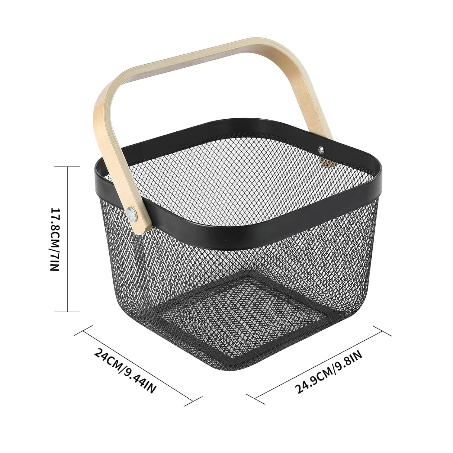 Ekhasa Metal Mesh Basket with Handle (26*25*18 cm, Black) | Multi Use as Fruit Basket, Picnic Basket, Gift Basket, Pooja Basket, Temple Basket, Kitchen Organizer, Book Storage Basket, Shopping Basket