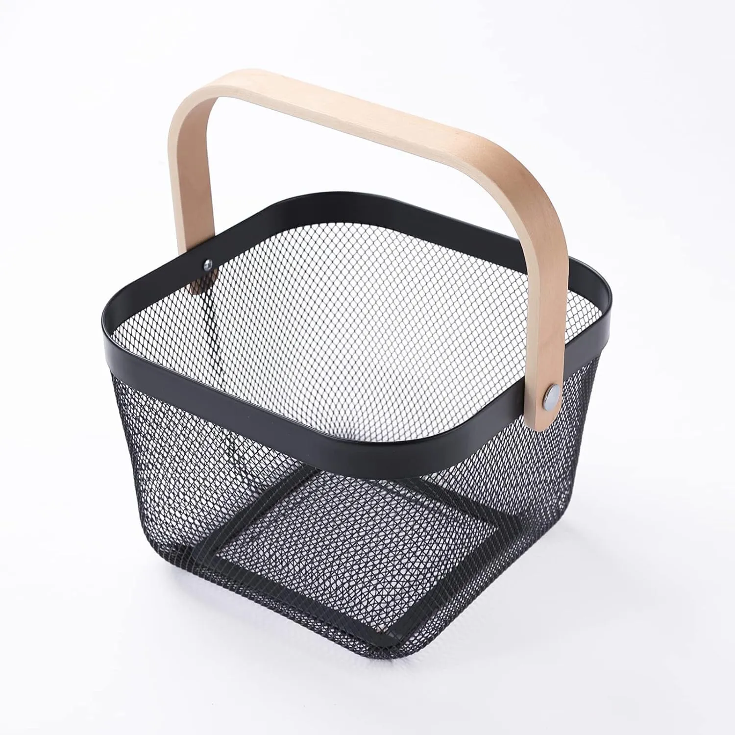Ekhasa Metal Mesh Basket with Handle (26*25*18 cm, Black) | Multi Use as Fruit Basket, Picnic Basket, Gift Basket, Pooja Basket, Temple Basket, Kitchen Organizer, Book Storage Basket, Shopping Basket