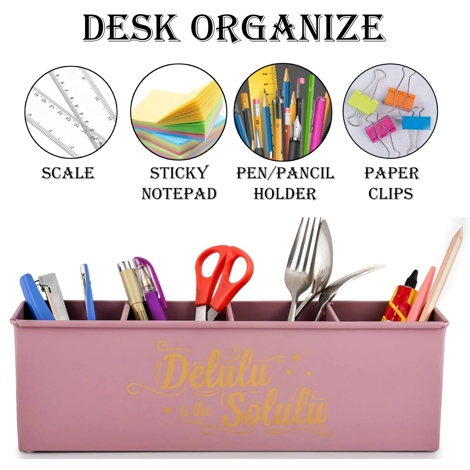 Elan Delulu Solulu All In One Multifunctional Office Supplies Desk Organizer- Mauve