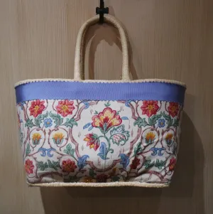 English Floral Straw Tote Bag- One-of-a-Kind