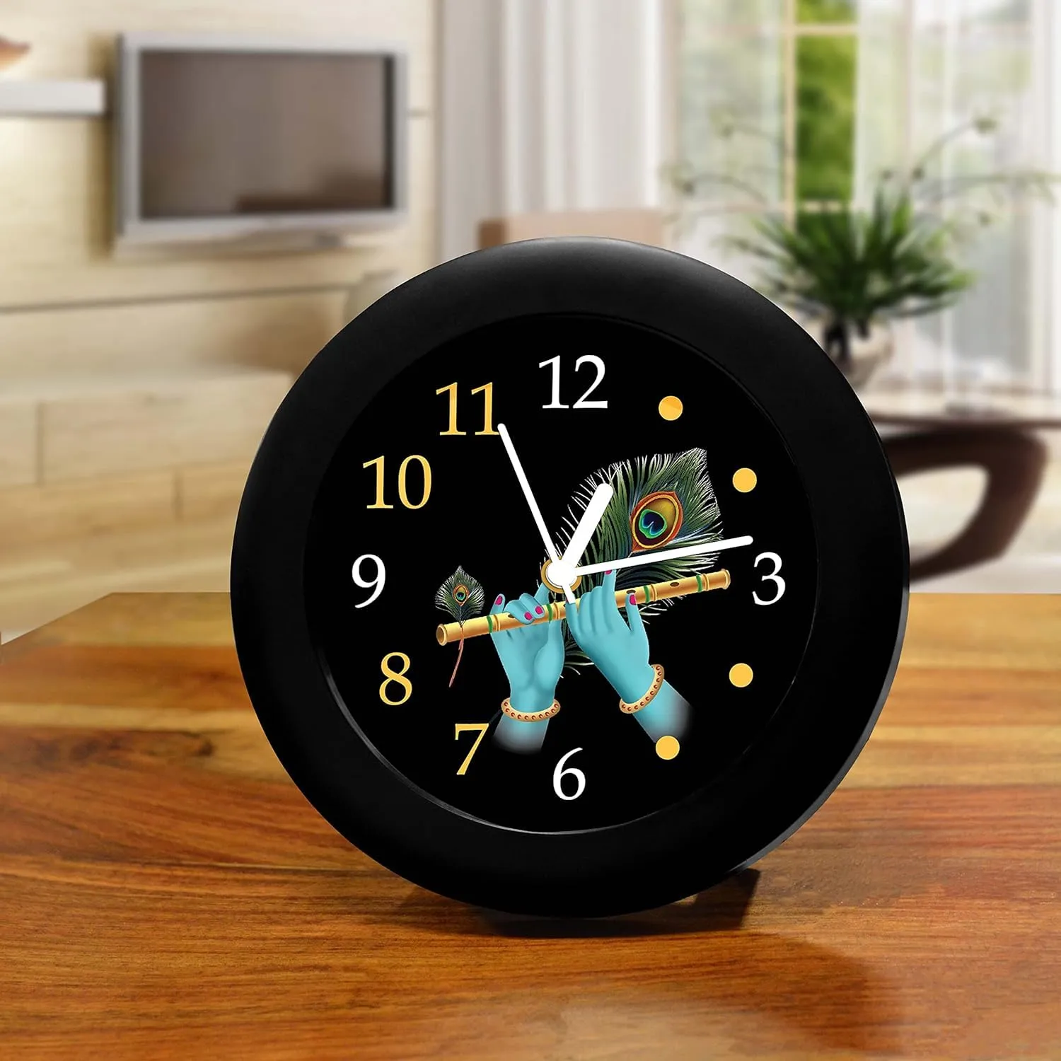 Epic Stuff - Krishna Ji Flute Design Plastic Round Table Clock - Best Accessories for Home and Office Decor
