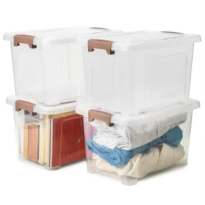 EZOWare 16.9 Quart Plastic Storage Container Bin with Lid, Clear Stackable Tote Storage Organizer Lidded Latch Box with Handles -15.4 x 11 x 9.45 inch/Set of 4