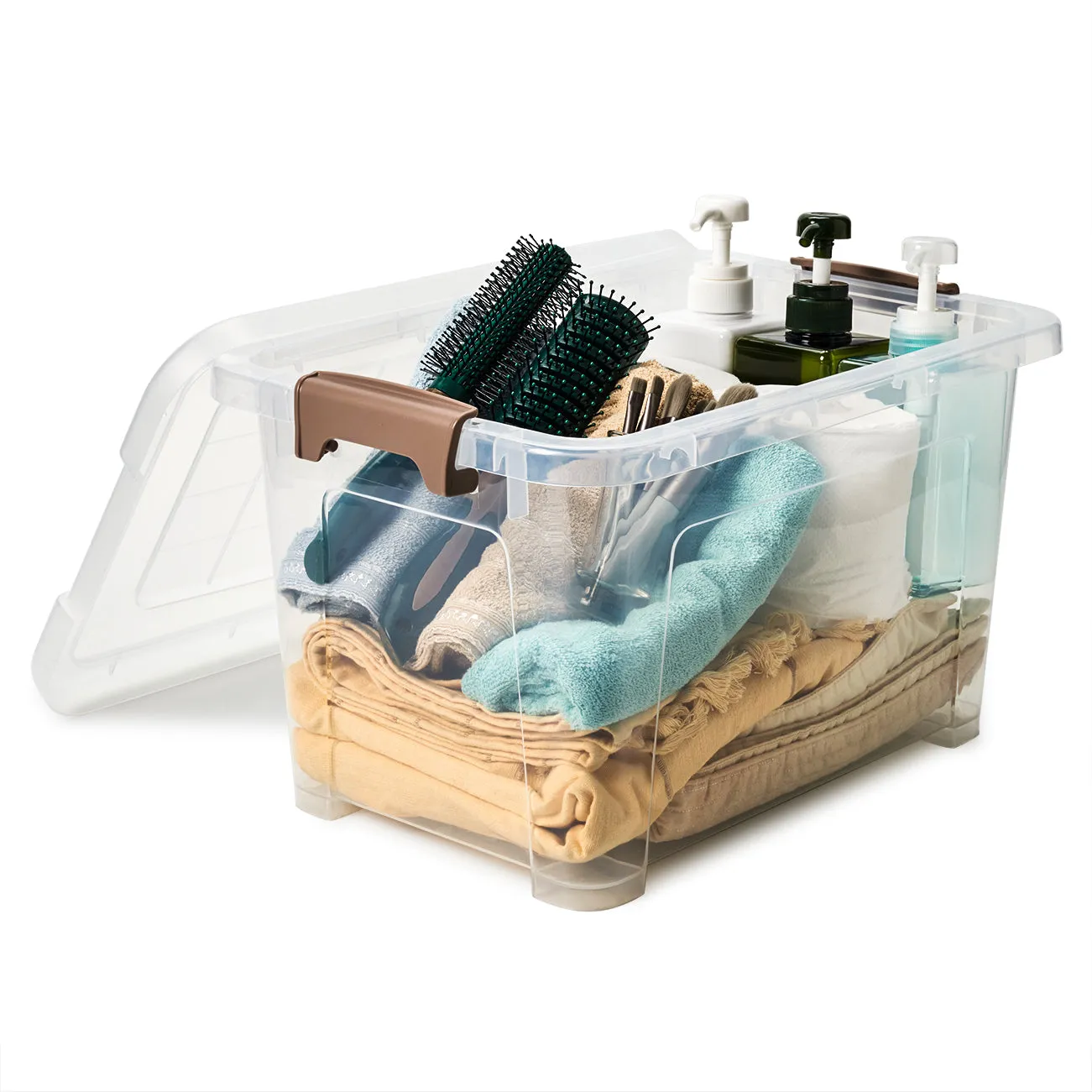 EZOWare 16.9 Quart Plastic Storage Container Bin with Lid, Clear Stackable Tote Storage Organizer Lidded Latch Box with Handles -15.4 x 11 x 9.45 inch/Set of 4