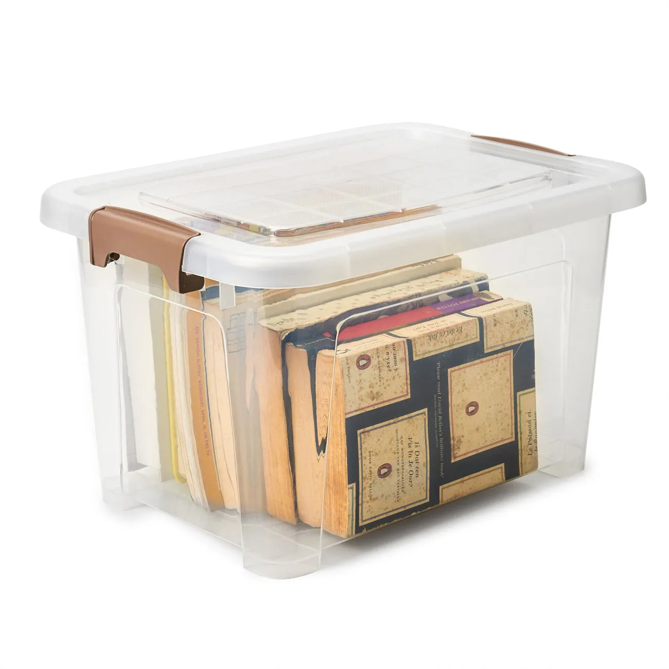 EZOWare 16.9 Quart Plastic Storage Container Bin with Lid, Clear Stackable Tote Storage Organizer Lidded Latch Box with Handles -15.4 x 11 x 9.45 inch/Set of 4