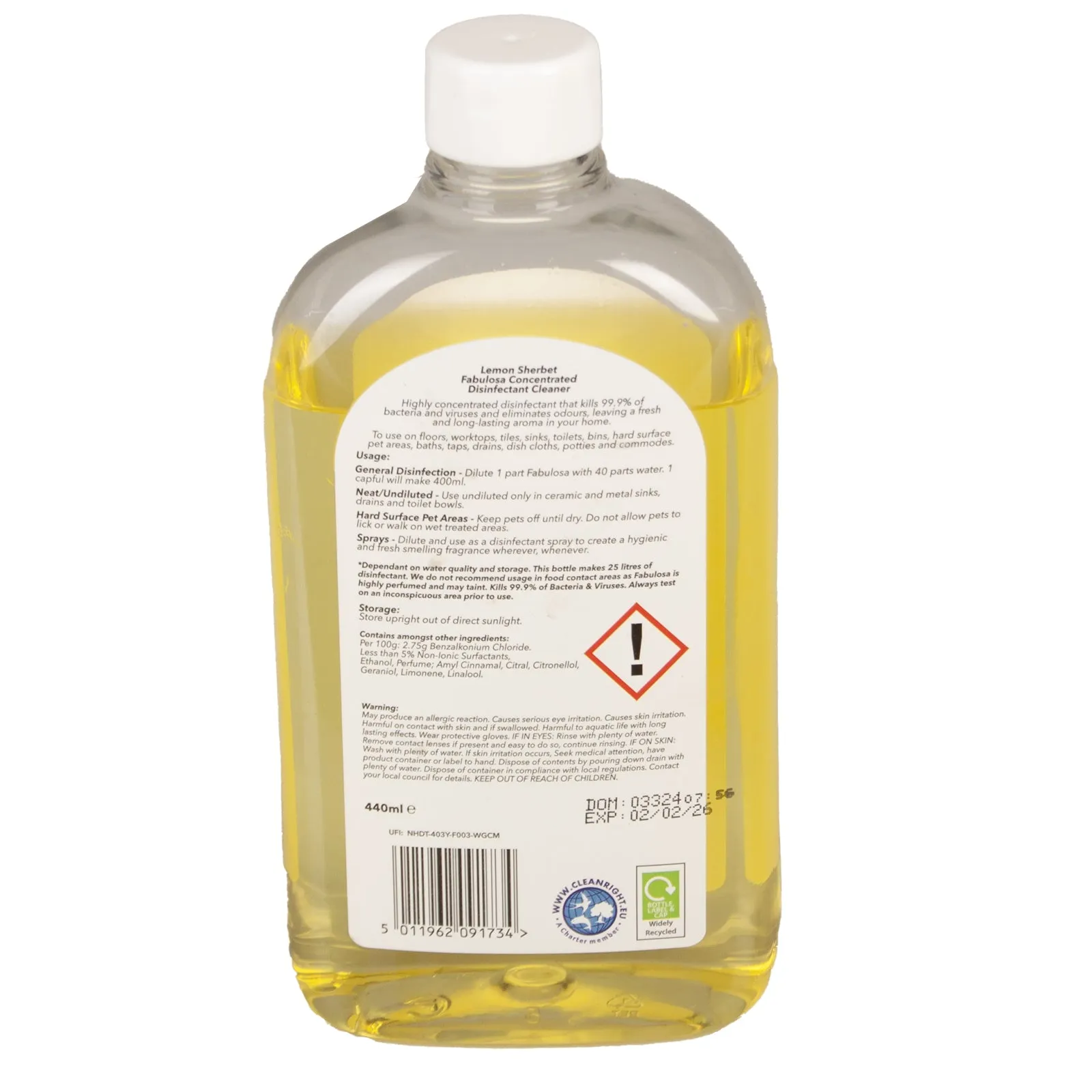 Fabulosa Lemon Sherbet Concentrated Disinfectant Cleaner 440ml