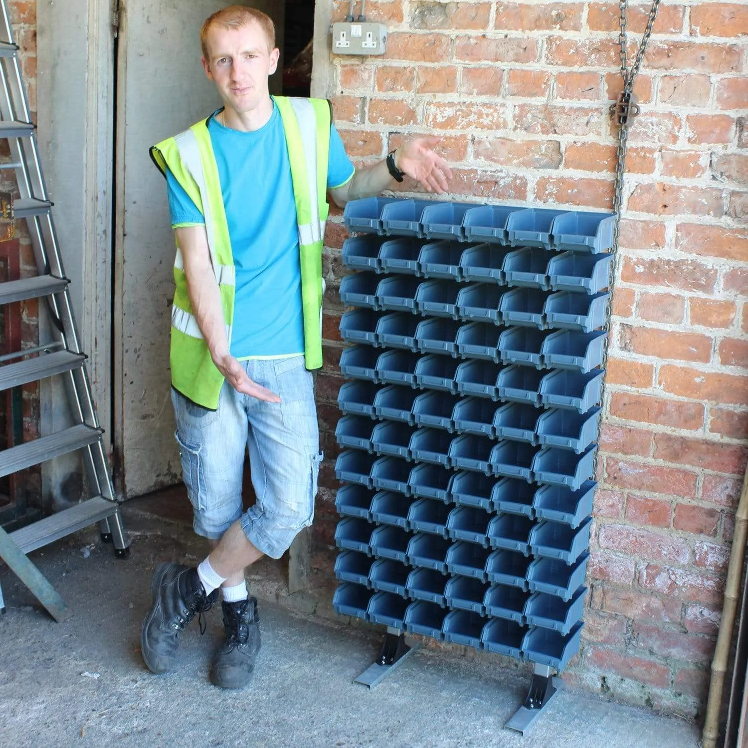 Freestanding Louvre Panel Parts Storage Bin Rack with 72  Bins