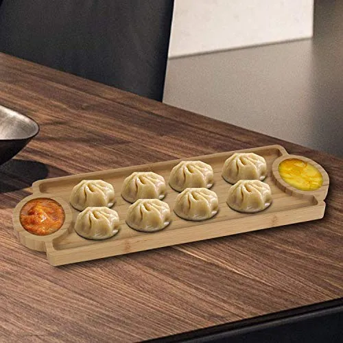 FWQPRA® Wooden Bamboo Appetizer Platter Serving Tray Chip & Dip Tray Serving Set (Pack of 1)