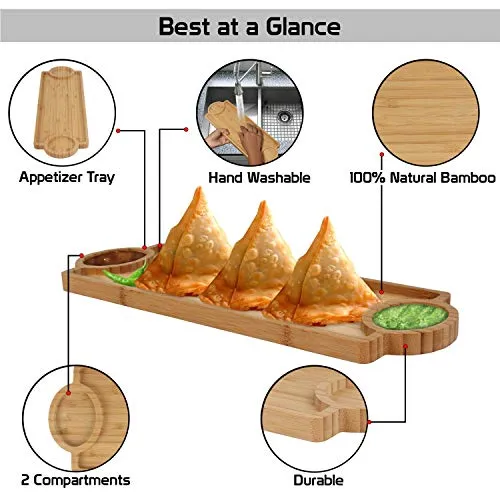 FWQPRA® Wooden Bamboo Appetizer Platter Serving Tray Chip & Dip Tray Serving Set (Pack of 1)