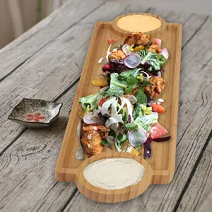 FWQPRA® Wooden Bamboo Appetizer Platter Serving Tray Chip & Dip Tray Serving Set (Pack of 1)