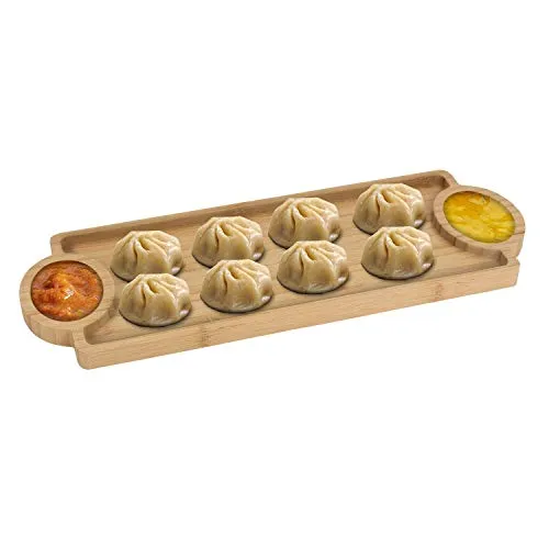 FWQPRA® Wooden Bamboo Appetizer Platter Serving Tray Chip & Dip Tray Serving Set (Pack of 1)