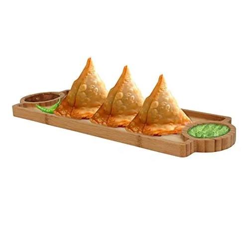 FWQPRA® Wooden Bamboo Appetizer Platter Serving Tray Chip & Dip Tray Serving Set (Pack of 1)