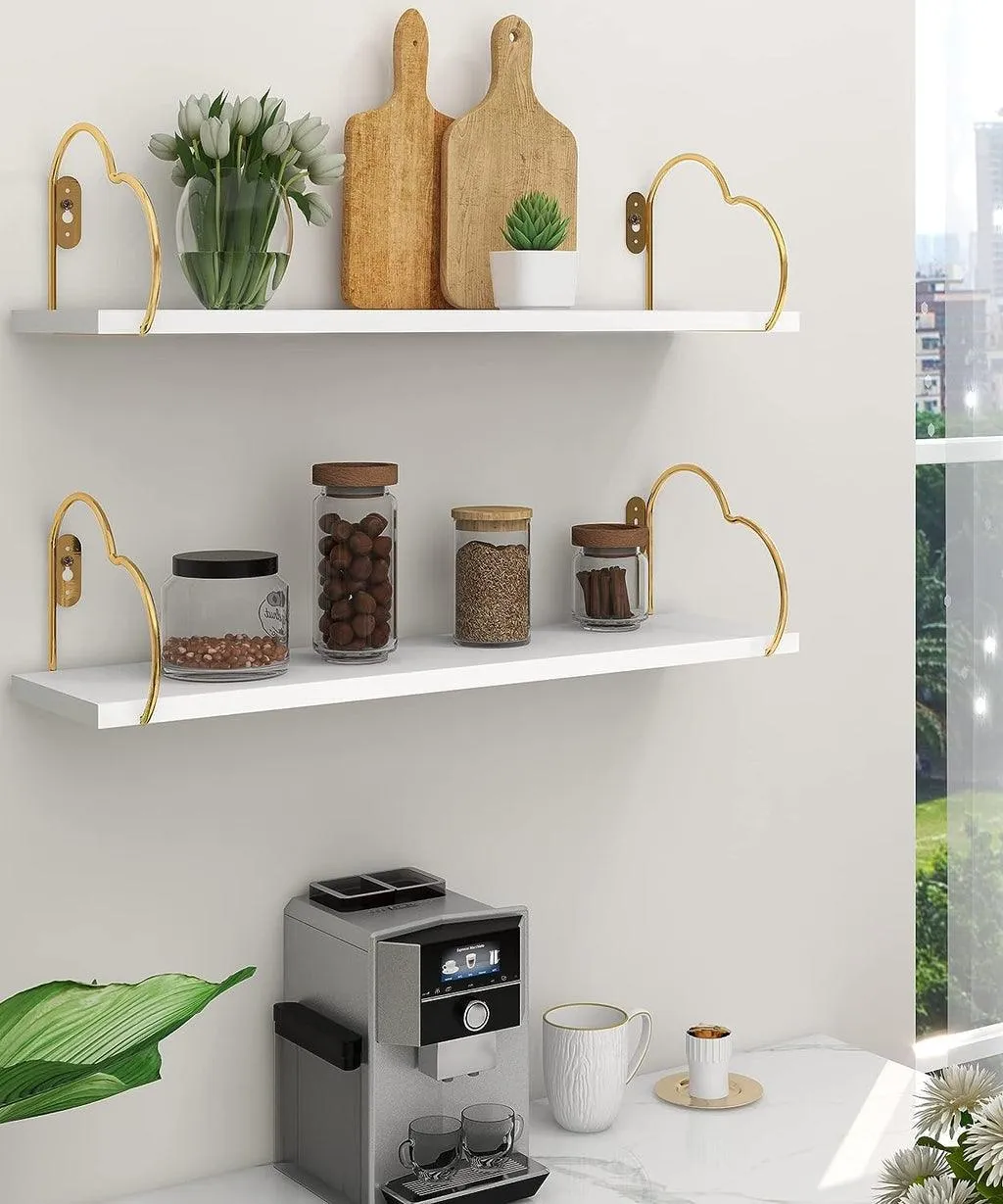 Golden Heart Floating Shelves for Bathroom Cute Romantic Modern Wall Mounted