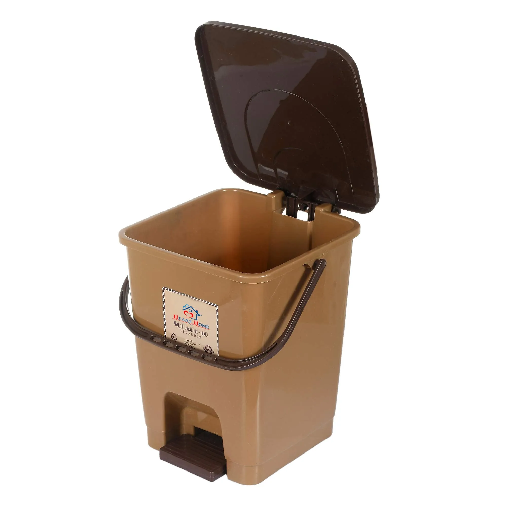 Heart Home Premium Plastic Pedal Dustbin 10 Ltr (Brown & Coffee)-Pack of 2-KUBMART16425