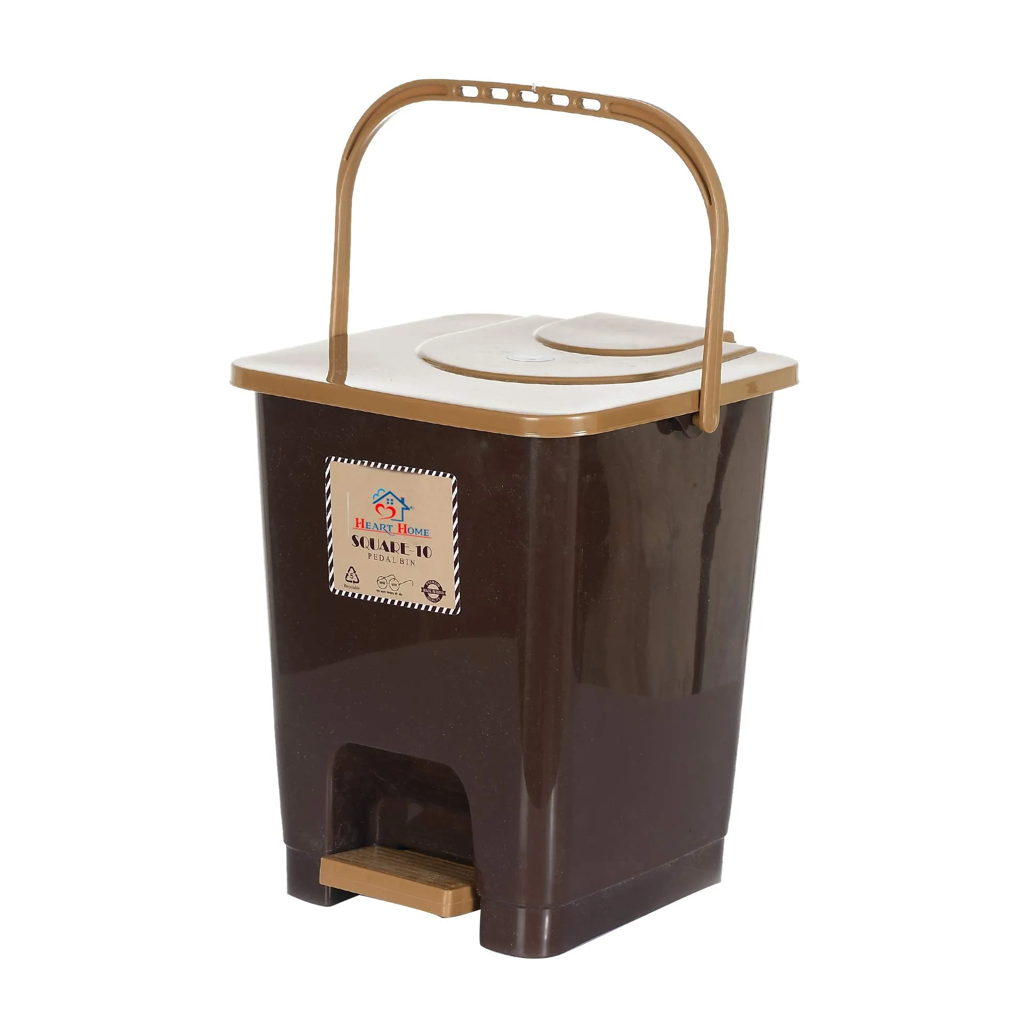 Heart Home Premium Plastic Pedal Dustbin 10 Ltr (Brown & Coffee)-Pack of 2-KUBMART16425