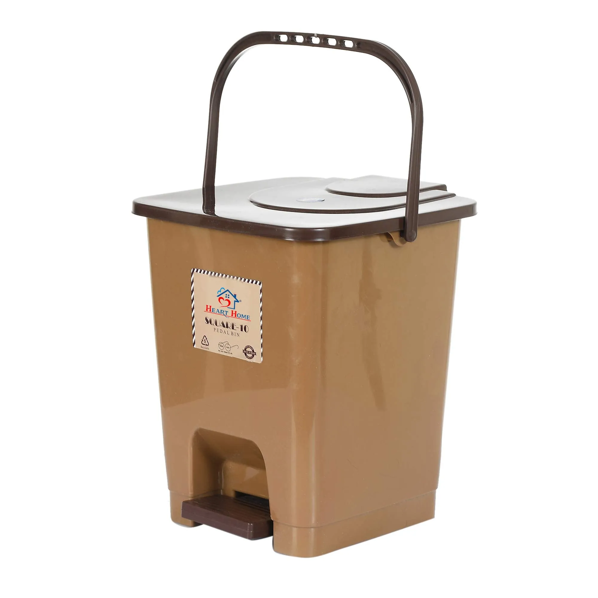 Heart Home Premium Plastic Pedal Dustbin 10 Ltr (Brown & Coffee)-Pack of 2-KUBMART16425