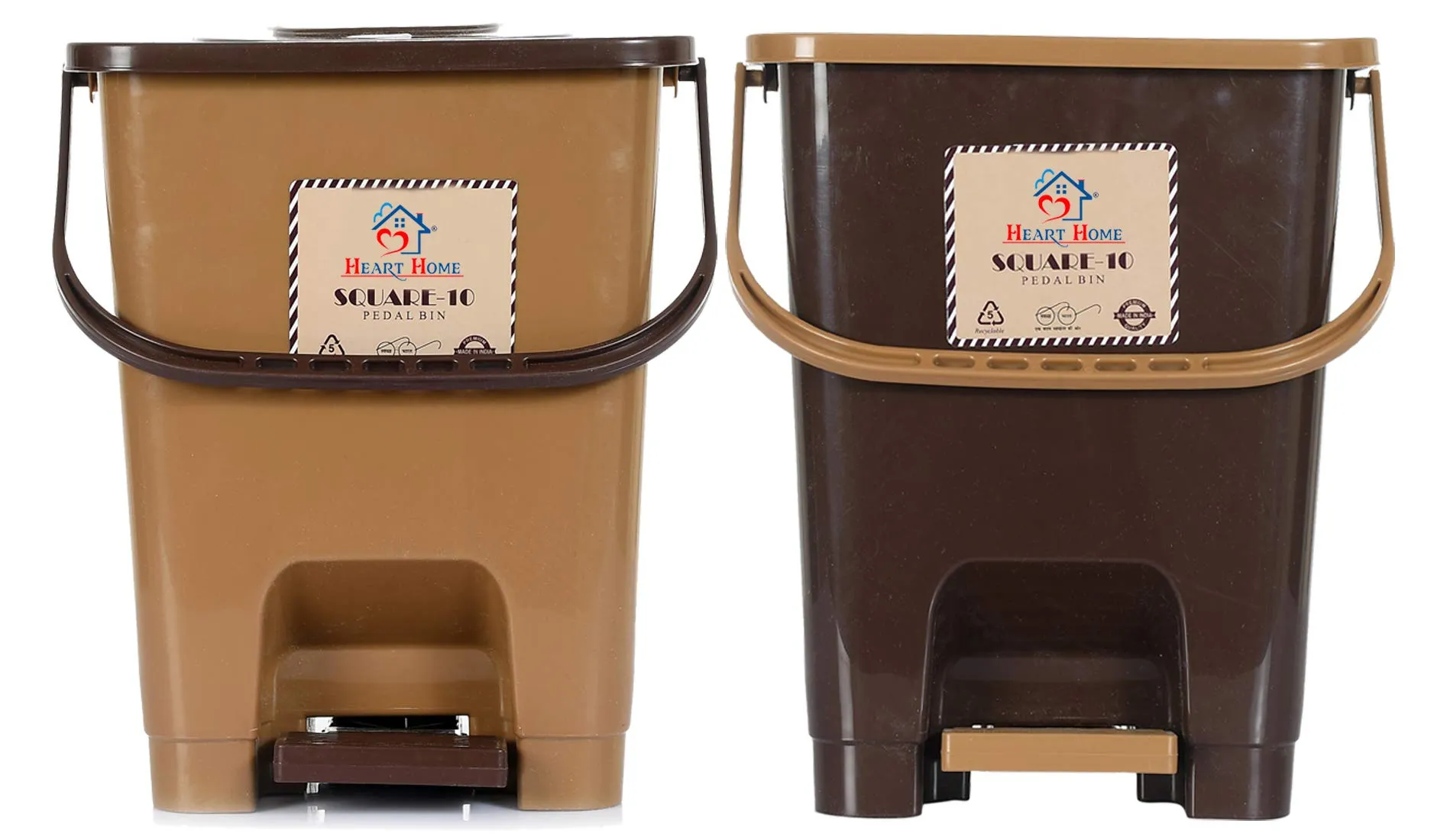 Heart Home Premium Plastic Pedal Dustbin 10 Ltr (Brown & Coffee)-Pack of 2-KUBMART16425