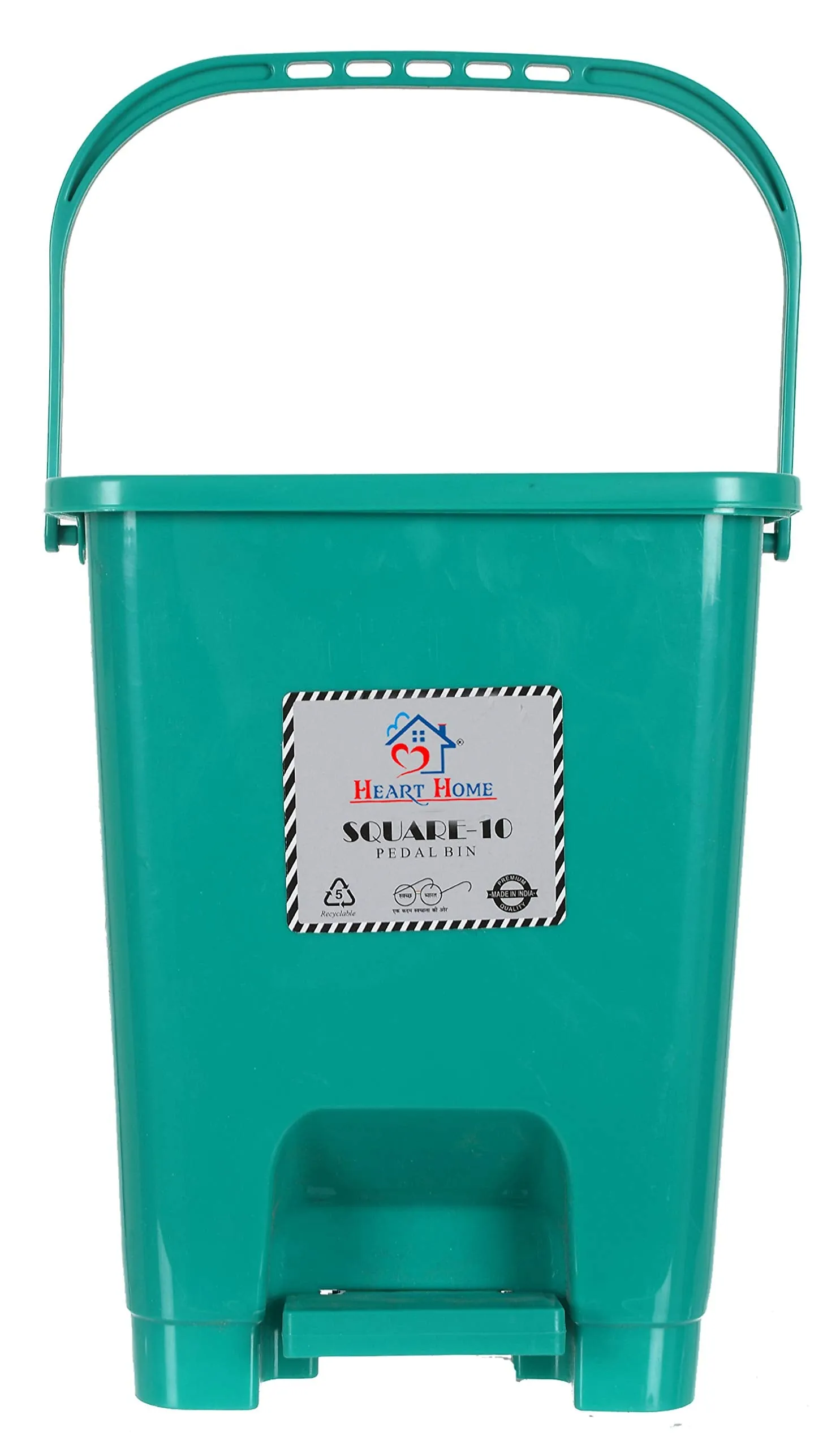 Heart Home Square Premium Plastic Pedal Dustbin with Lid for Home/Kitchen/Office 10 Ltr (Green)-Pack of 3