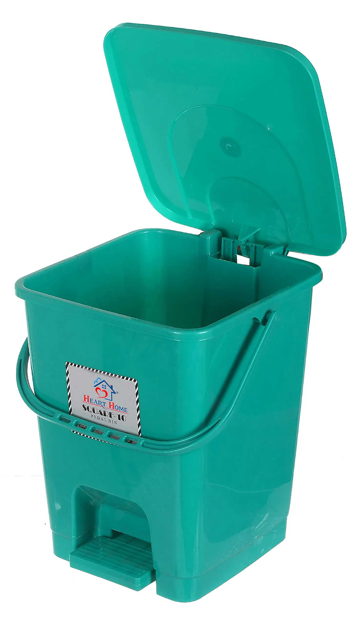 Heart Home Square Premium Plastic Pedal Dustbin with Lid for Home/Kitchen/Office 10 Ltr (Green)-Pack of 3
