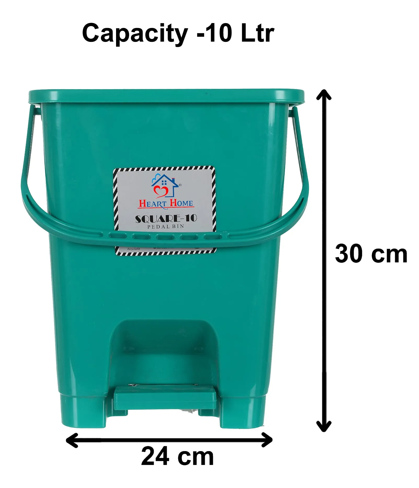 Heart Home Square Premium Plastic Pedal Dustbin with Lid for Home/Kitchen/Office 10 Ltr (Green)-Pack of 3