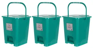 Heart Home Square Premium Plastic Pedal Dustbin with Lid for Home/Kitchen/Office 10 Ltr (Green)-Pack of 3