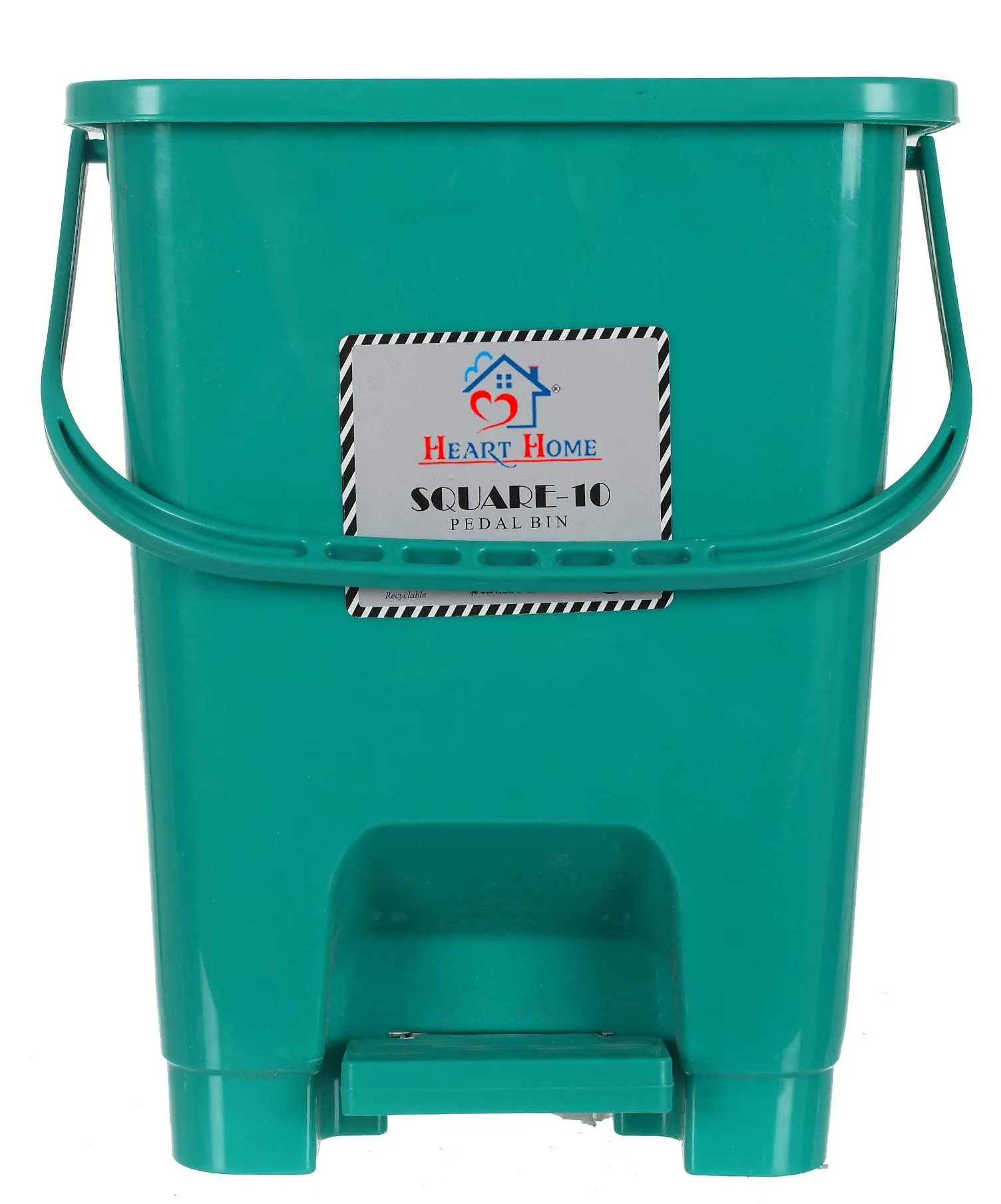 Heart Home Square Premium Plastic Pedal Dustbin with Lid for Home/Kitchen/Office 10 Ltr (Green)-Pack of 3