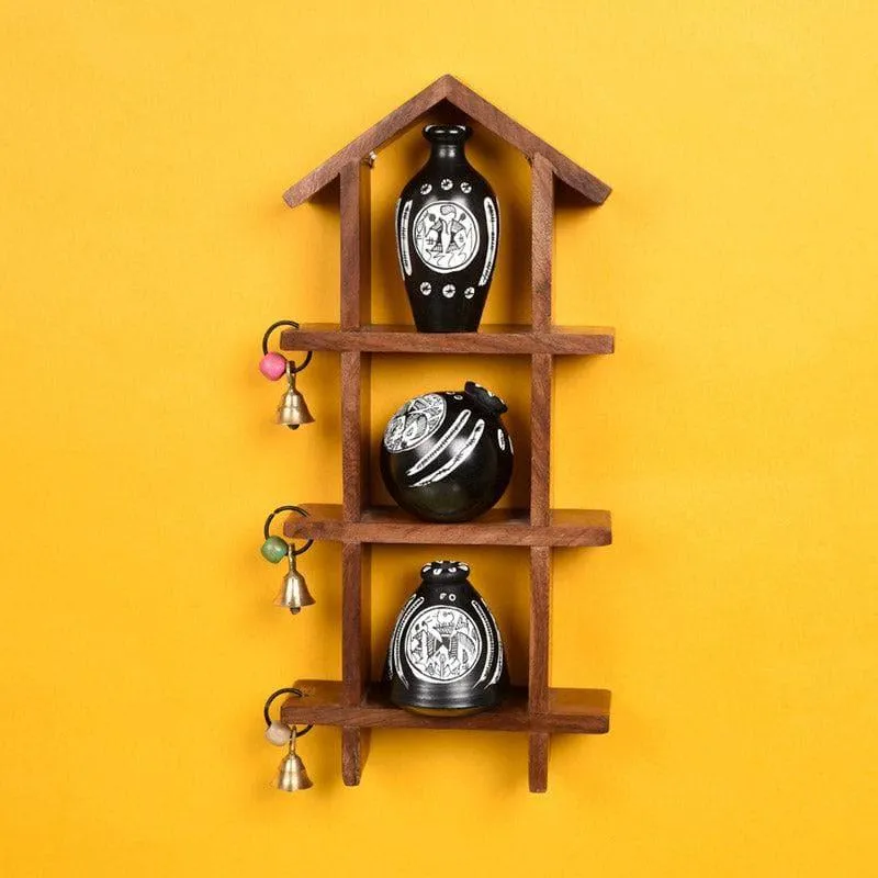 Home Charm Wall Shelf With Black Pot - Set Of Four