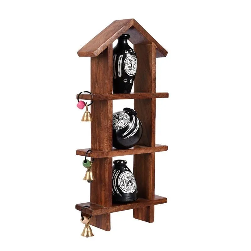 Home Charm Wall Shelf With Black Pot - Set Of Four