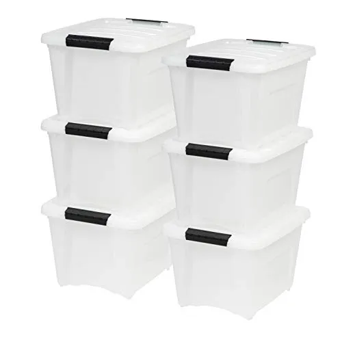 IRIS USA TB-17 19 Quart Stack & Pull Box, Multi-Purpose Storage Bin, 6 Pack, Pearl