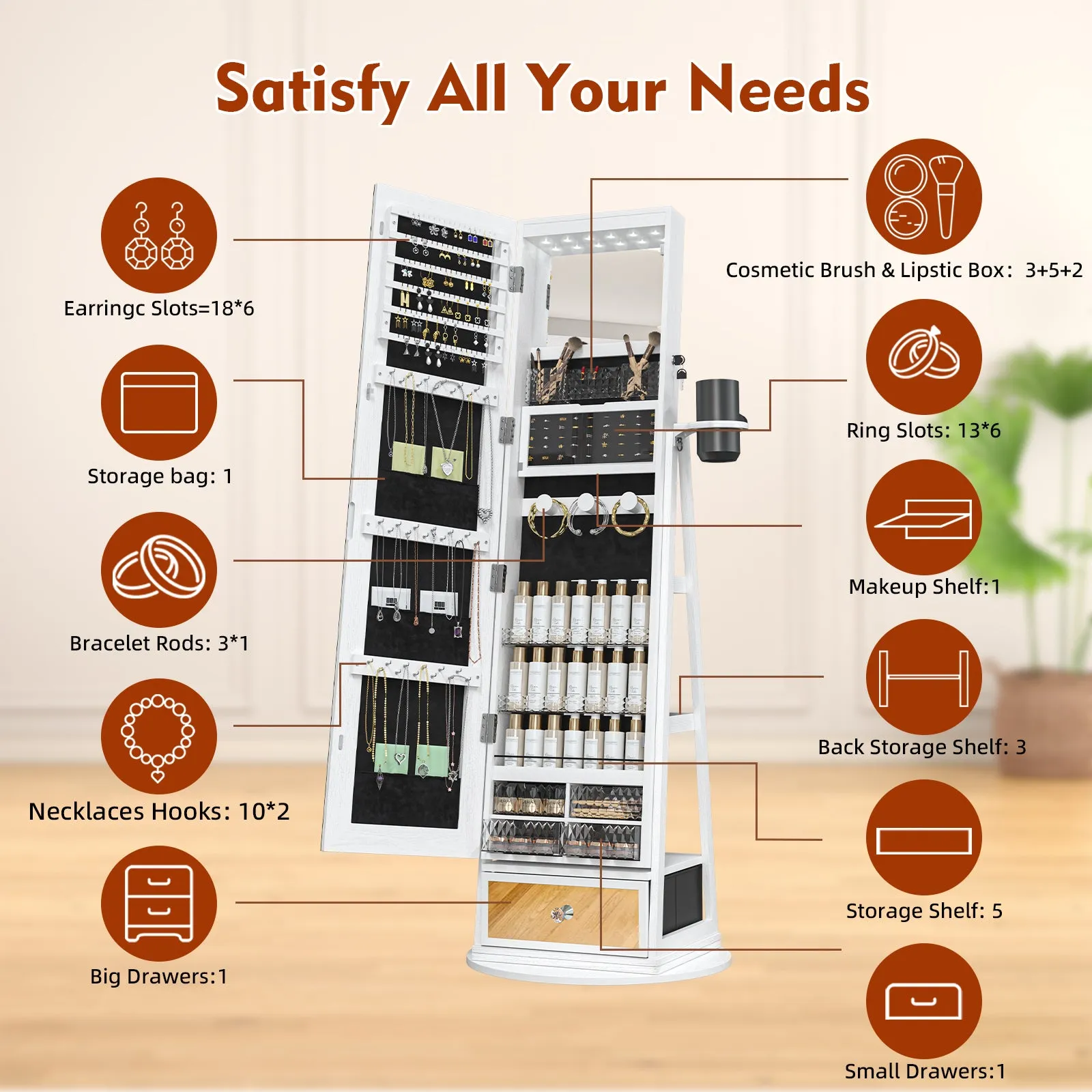 Jewelry Cabinet with 6 LED Lights