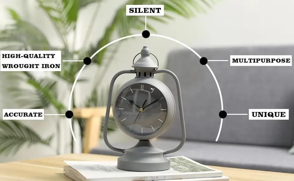 JUXORI Round Clock Battery Operated with Nightlight, Non Ticking Silent Retro Crescendo Small Simply Design Table/Desk Clock for Bedroom Living Room for Kids (Grey)
