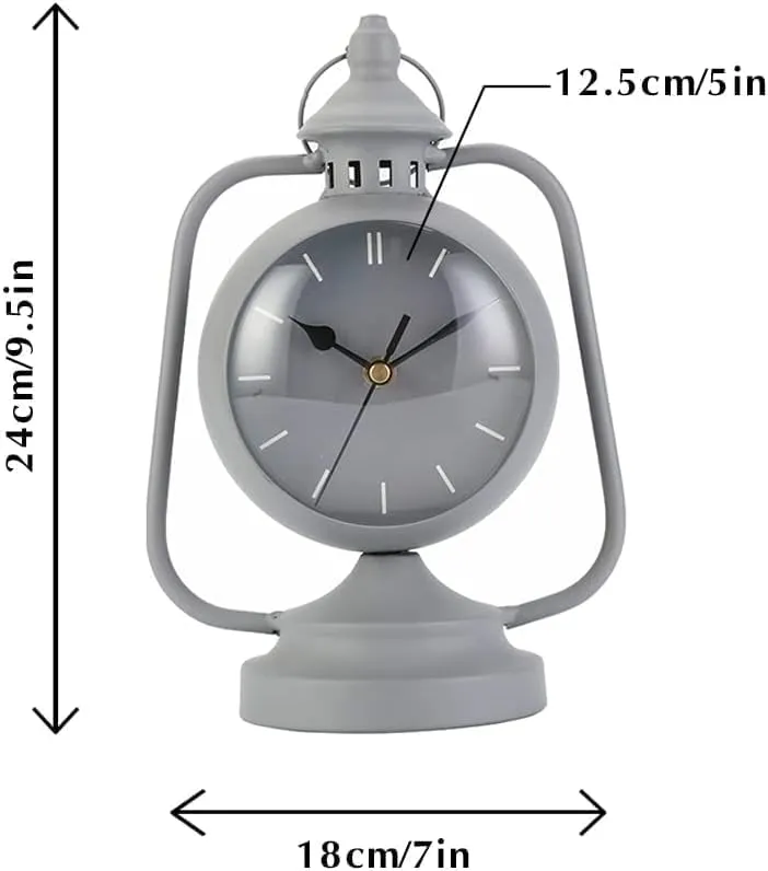 JUXORI Round Clock Battery Operated with Nightlight, Non Ticking Silent Retro Crescendo Small Simply Design Table/Desk Clock for Bedroom Living Room for Kids (Grey)