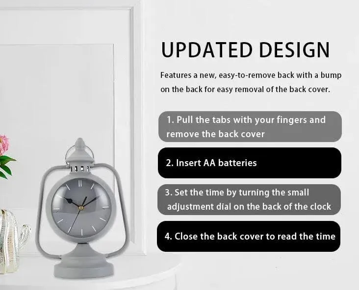 JUXORI Round Clock Battery Operated with Nightlight, Non Ticking Silent Retro Crescendo Small Simply Design Table/Desk Clock for Bedroom Living Room for Kids (Grey)