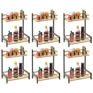 Kuber Industries 2-Layer Dish Drying Rack|Storage Rack for Kitchen Counter|Drainboard & Cutting Board Holder|Premium Utensils Basket Pack of 6 (Black & Gold)
