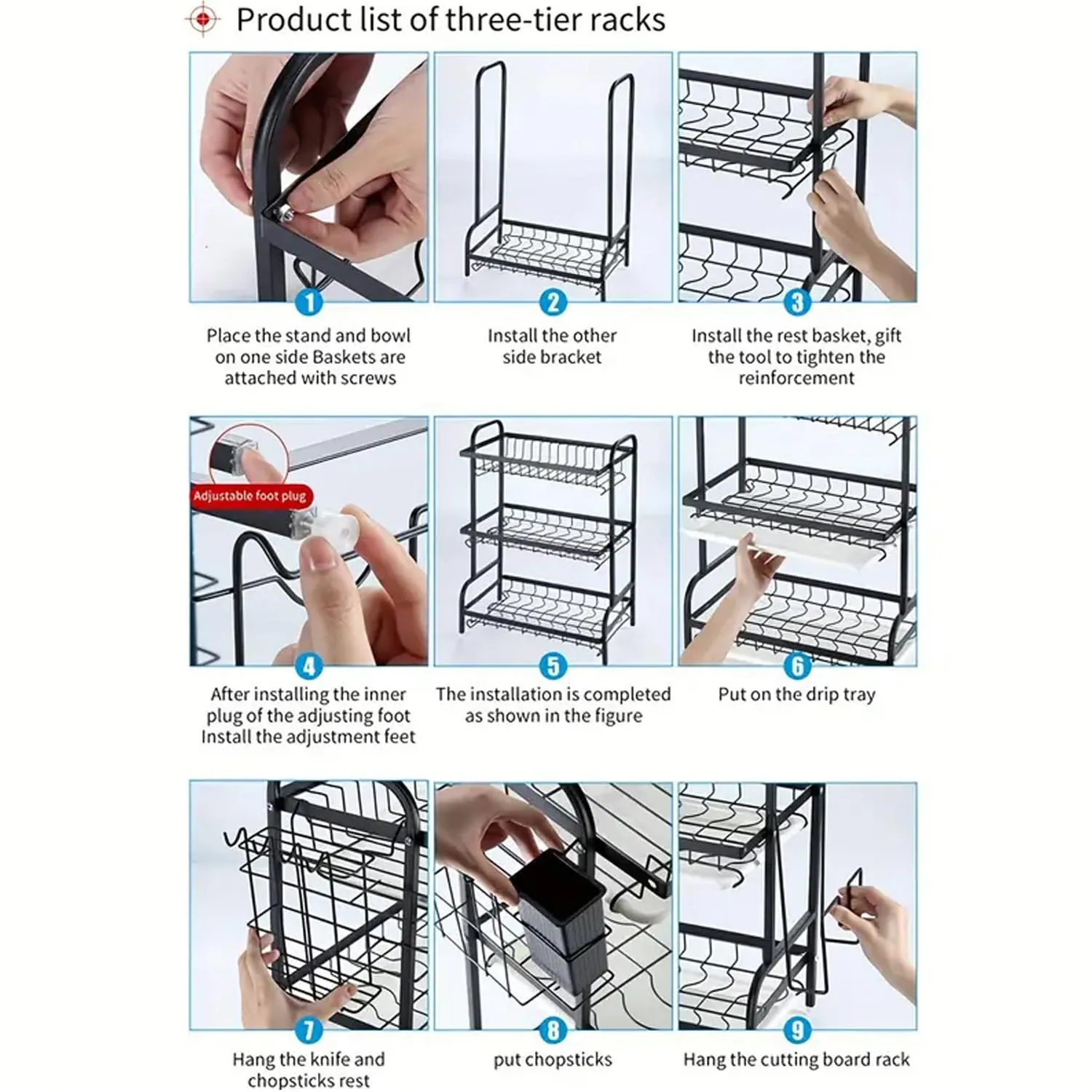Kuber Industries 2-Layer Dish Drying Rack|Storage Rack for Kitchen Counter|Drainboard & Cutting Board Holder|Premium Utensils Basket|Free Mounting (Black)